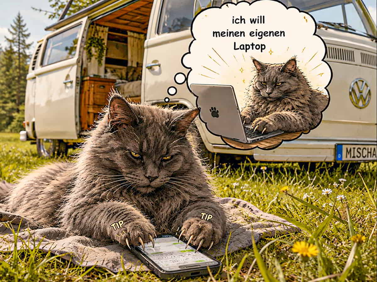 Mischa will einen Laptop Reisekater Mischa will einen Laptop